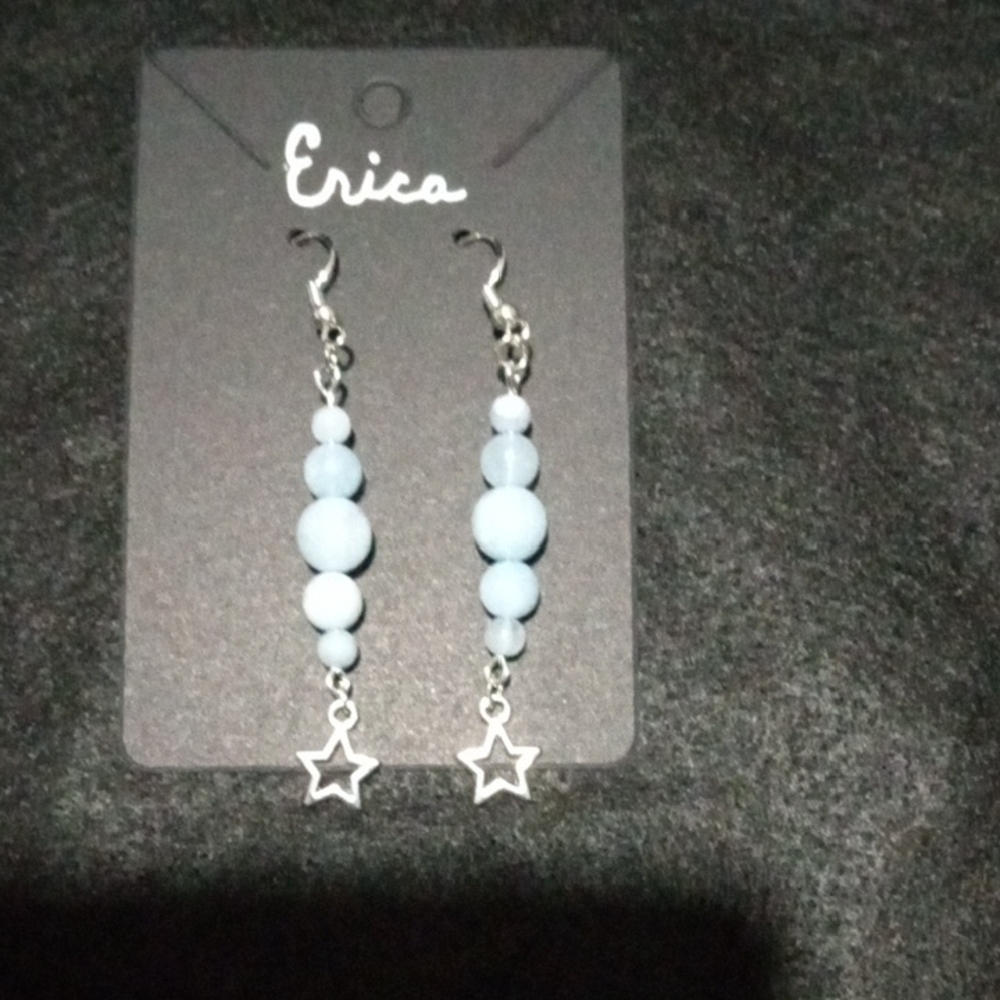 Blue and Silver Beaded Dangle Earrings